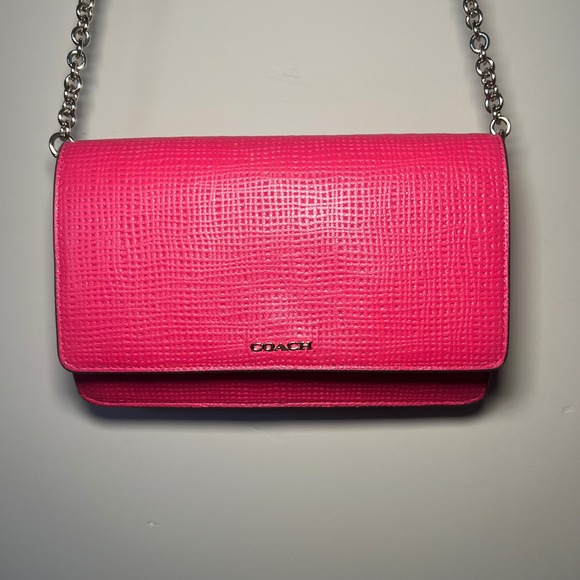 Coach Handbags - Coach Madison Pink Ruby Perforated Leather Crossbody Bag Gold‎ Chain Strap